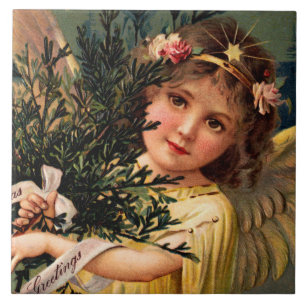Carreau Angel avec une Armful of Christmas Greenery