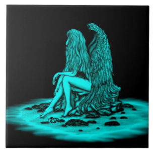 Carreau Angel, perdu dans la pensée, noir et vert Design