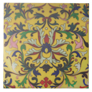 Carreau anglais vintage Minton floral jaune Repro