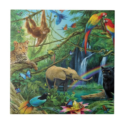 Carreau Animals living together throw pillow (Devant)