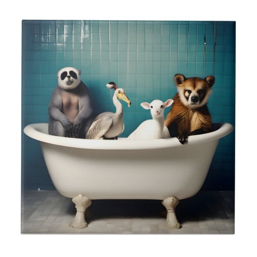 Carreau Animaux amusants dans la salle de bain (Devant)