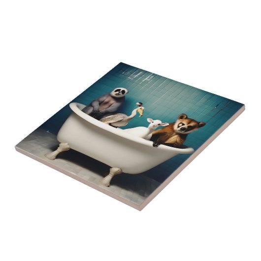 Carreau Animaux amusants dans la salle de bain (Côté)