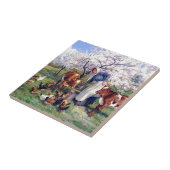 Carreau Animaux de ferme de alimentation de fille peinture (Côté)