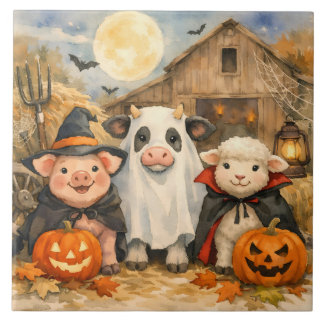 Carreau Animaux de la ferme à l'aquarelle Halloween près d