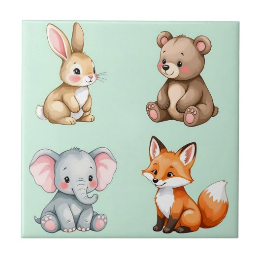 Carreau Animaux de la forêt adorables bébé aquarelle paste (Devant)