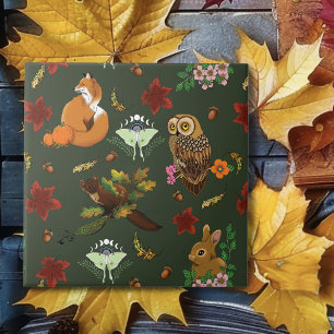 Carreau Animaux de la forêt automnale en motif vert