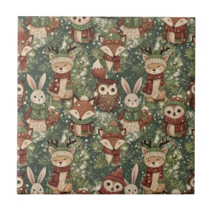 Carreau Animaux de Noël en forêt – Hiver mignon