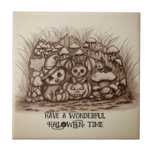 Carreau Animaux mignons attendant Halloween