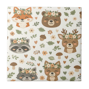 Carreau Animaux mignons de la forêt motif floral
