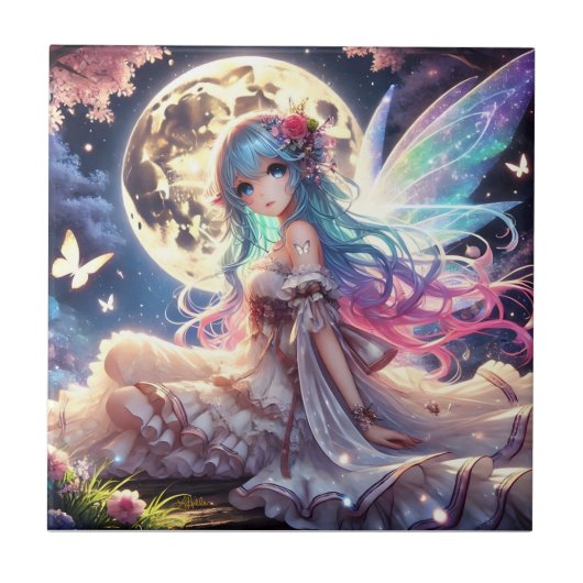 Carreau Anime Girl Moon Fairy Princesse dans le jardin (Devant)