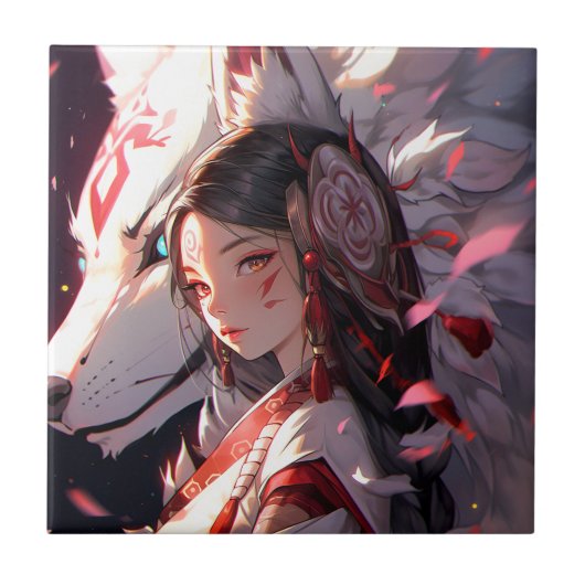 Carreau Anime Kitsune Girl Cute Fox Imaginaire Art (Devant)