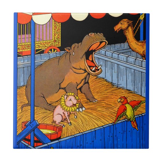 Carreau Années 1930 pleurant hippopotame et amis (Devant)