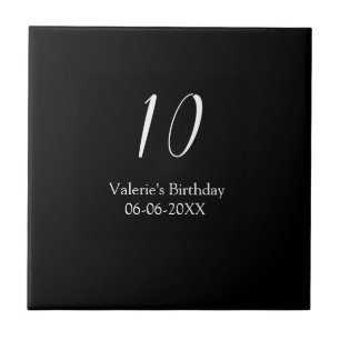 Carreau anniversaire 10 ans blanc noir nom date calligraph