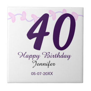 Carreau anniversaire 40 ans nom date année épingle florale