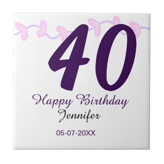 Carreau anniversaire 40 ans nom date année épingle florale (Devant)