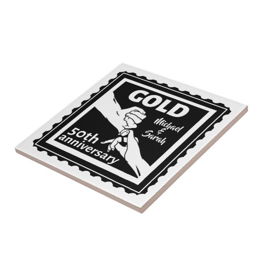Carreau Anniversaire du mariage d'or tenant la main 50e (Côté)