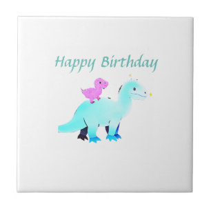 Carreau annonce d'anniversaire de dinosaure à l'aquarelle