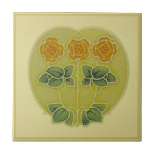Carreau Antique Art Nouveau Coeur et fleurs Repro Antique (Devant)