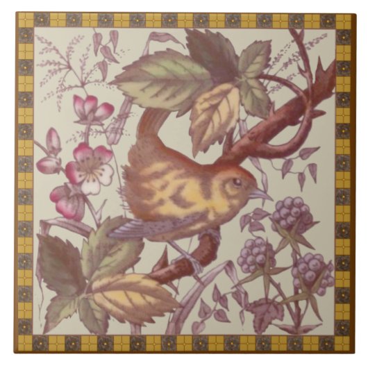Carreau Antique Bird & Berries Transférer des vignettes Re (Devant)