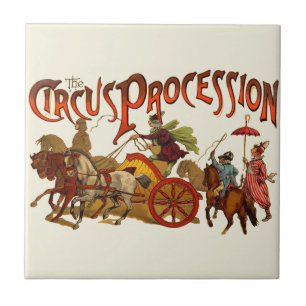 Carreau Antique Cirque Parade Clowns Chevaux