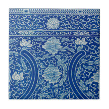 Antique classique chinois Floral Cobalt Blue Motif