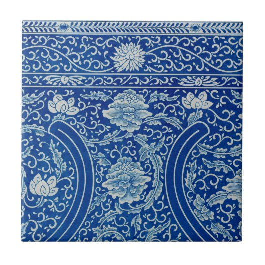 Carreau Antique classique chinois Floral Cobalt Blue Motif (Devant)