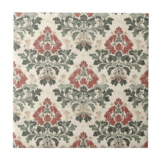 Carreau Antique Damassé Rouge Vert Beige (Devant)