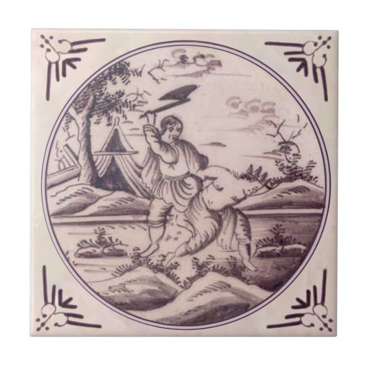 Carreau Antique Delft Manganais Biblique Cain Abel Repro (Devant)