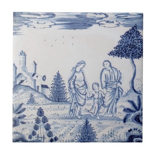 Carreau Antique Delft Tile-Pastoral Scène-Bleu & Blanc-12 (Devant)