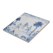 Carreau Antique Delft Tile-Pastoral Scène-Bleu & Blanc-14 (Côté)