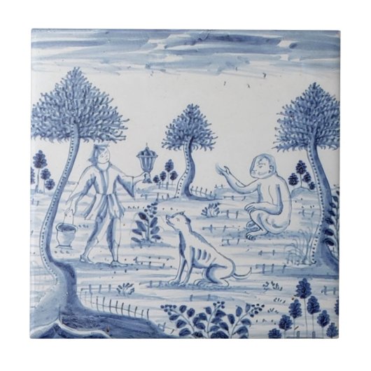 Carreau Antique Delft Tile-Pastoral Scene-Blue & White 5 (Devant)