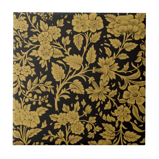 Carreau Antique Gold Floral Indian Lac-work Black Pattern (Devant)