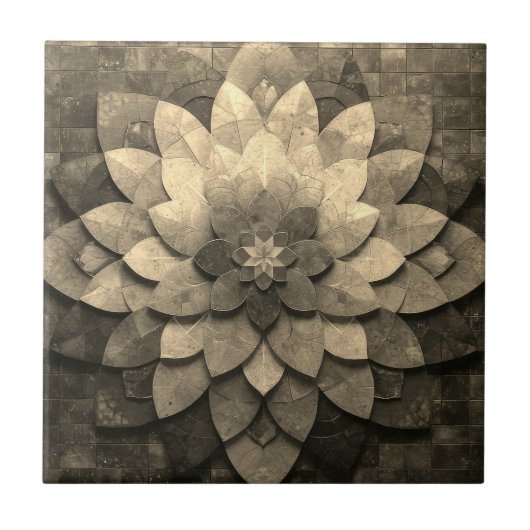Carreau Antique Golden Mandala Art Fleur texturée (Devant)