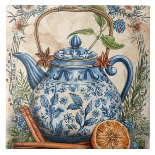 Carreau Antique Kettle Blue Lemons cannelle (Devant)