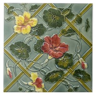Carreau Antique Minton Floral Trellis Majolica Tile Repro