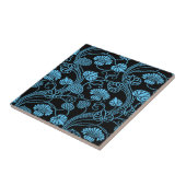 Carreau Antique motif floral noir sur bleu (Côté)