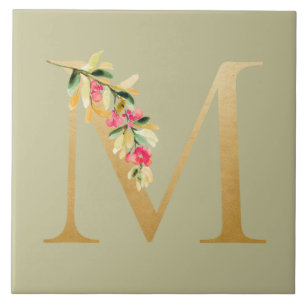 Carreau Antique olivier arrière - plan faux or M floral