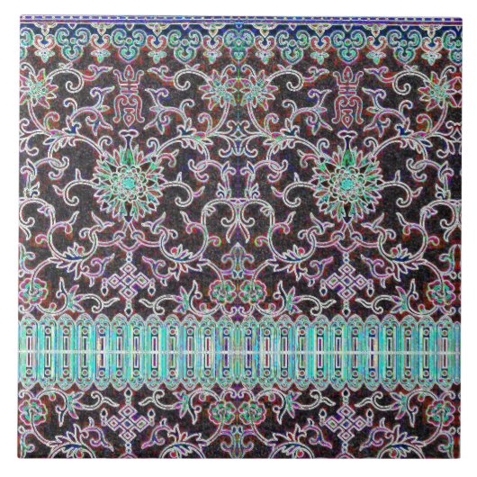 Carreau Antique orientale motif floral violet turquoise (Devant)