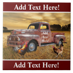 Carreau Antique Red Truck Roster Hen Farm Champ Sunset