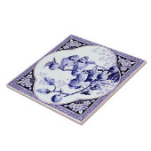 Carreau Antique repro des oiseaux bleus encadrés de Quatre (Côté)