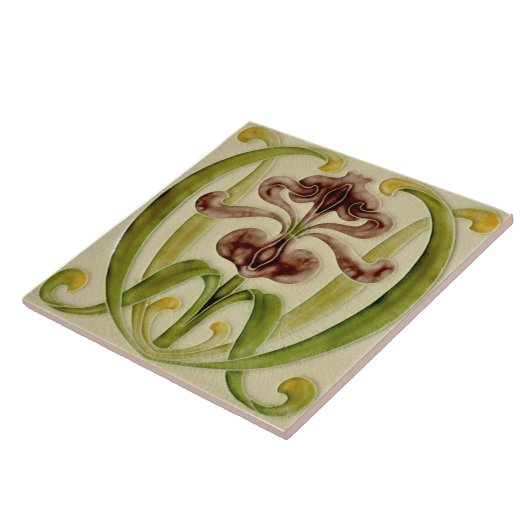 Carreau Antique Repro fin du XIXe siècle Tuile d'Iris Art  (Côté)