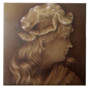 Carreau Antique Repro Girl Portrait Majolica