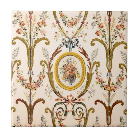 Carreau Antique Rococo Floral Gold Crème Élégante (Devant)
