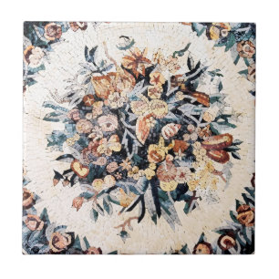 Carreau Antique Romain Italien Élégant Mosaïque Florale Br