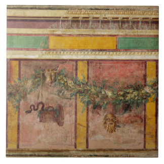 CARREAU ANTIQUE ROMAN FRESCO,SATYR MASK,GARLAND,FRUITS 