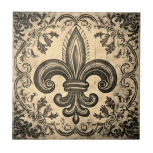 Carreau Antique Sepia Fleur de Lis Perdue