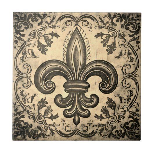 Carreau Antique Sepia Fleur de Lis Perdue (Devant)