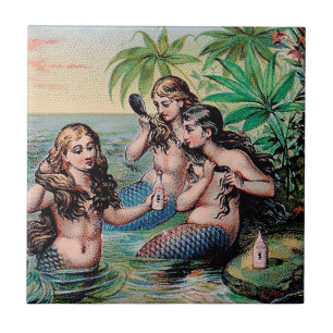 Carreau Antique Victoriens Sirènes Trésor Navire Vintage