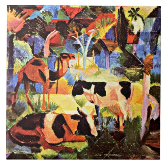 Carreau Août Macke - Paysage avec vaches et un chameau (Devant)