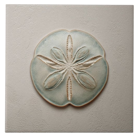 Carreau Aqua and Sand Coastal Sand Dollar Relief Artwork (Devant)